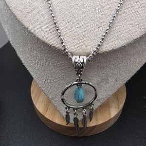 Bohemian Silver and Turquoise Dreamcatcher Necklace (1601)